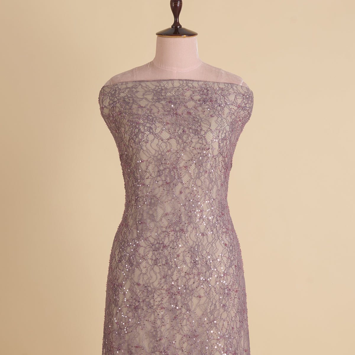 Lilac Matt Chantilly Lace Sequin Cutdana Embroidery Jaal Fabric