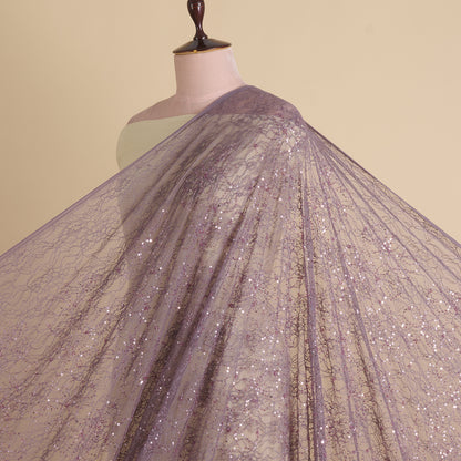 Lilac Matt Chantilly Lace Sequin Cutdana Embroidery Jaal Fabric