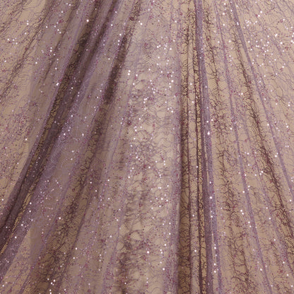 Lilac Matt Chantilly Lace Sequin Cutdana Embroidery Jaal Fabric