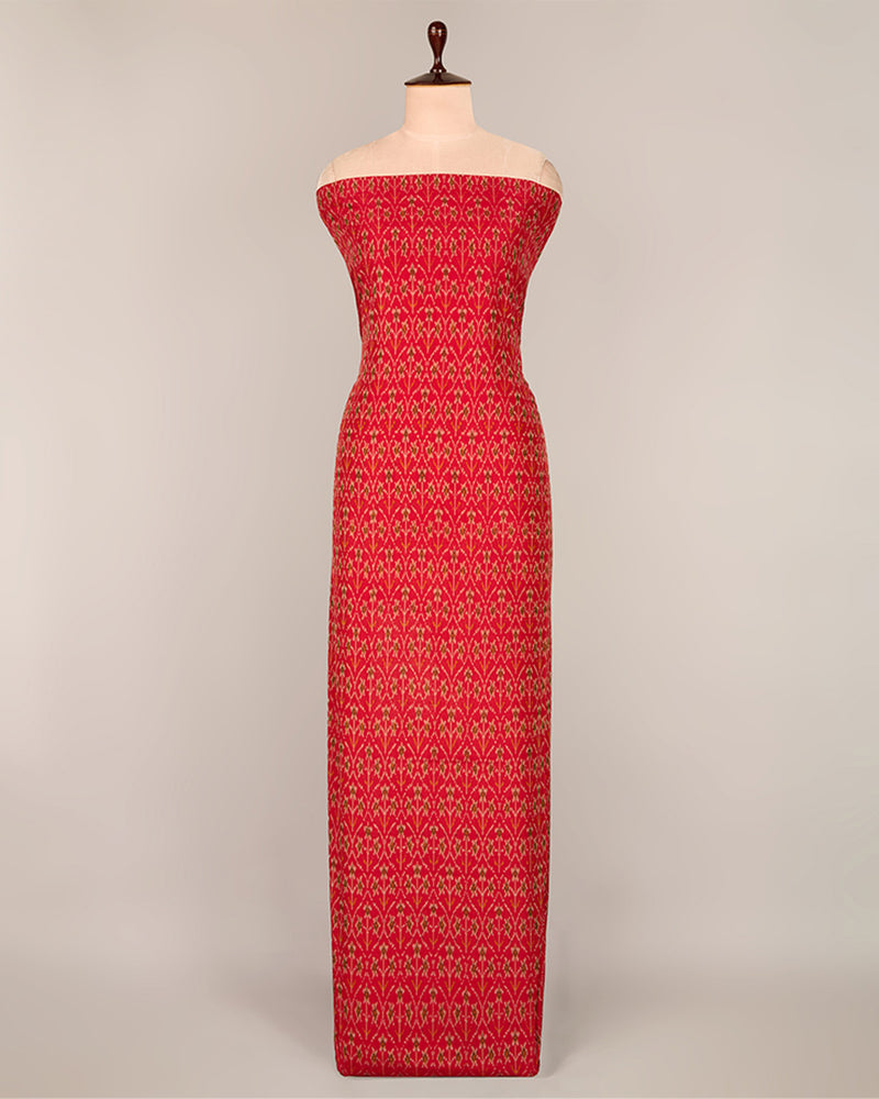 Hot Red Cotton Silk Ikat Fabric