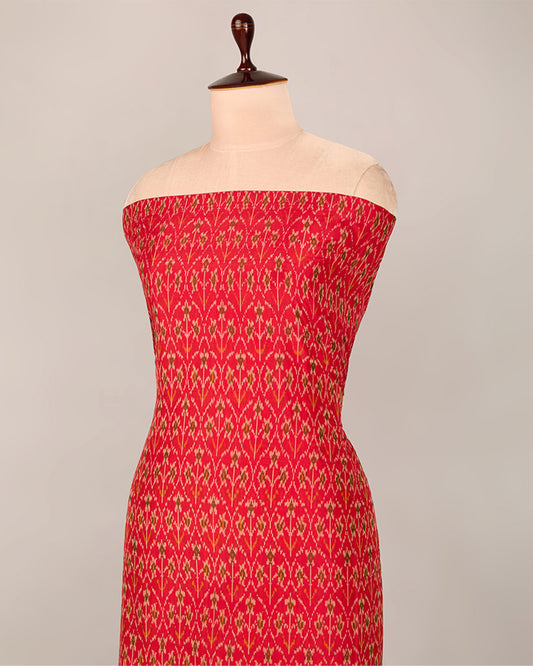 Hot Red Cotton Silk Ikat Fabric