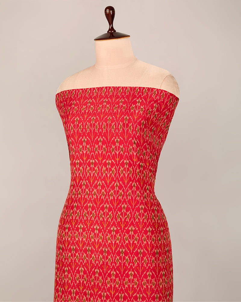 Hot Red Cotton Silk Ikat Fabric