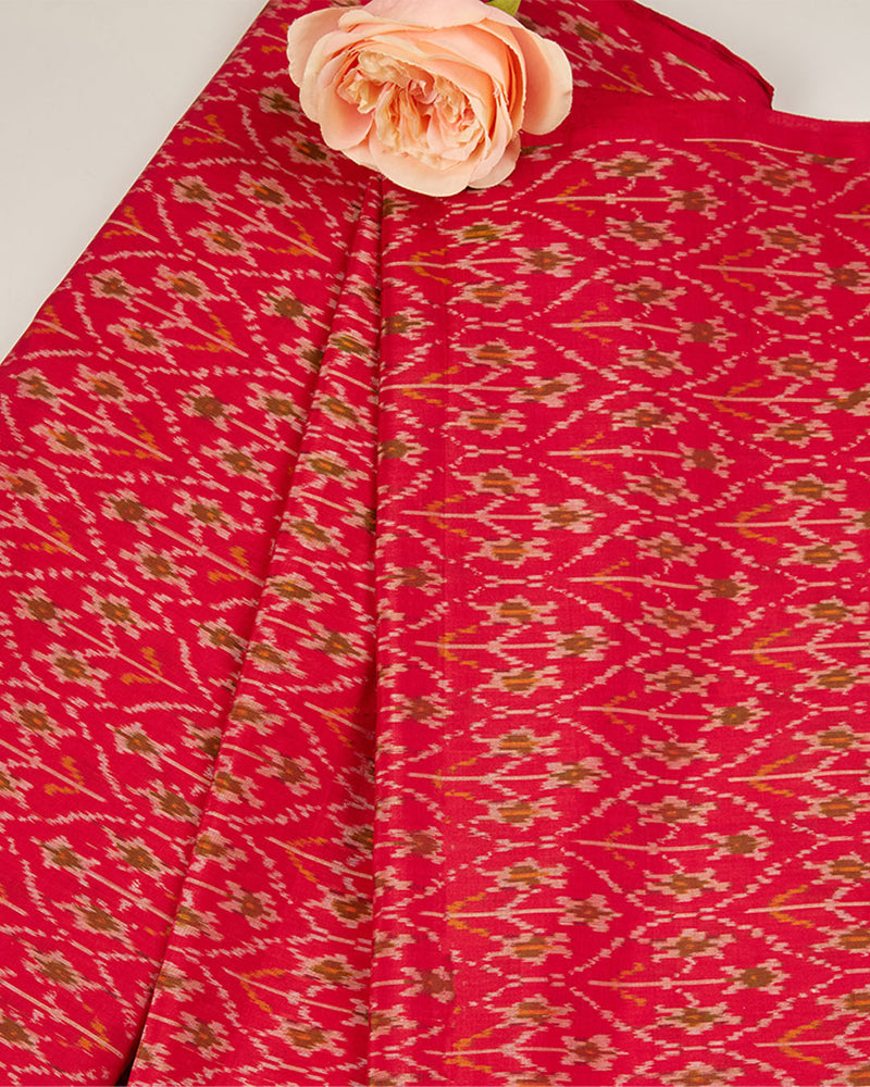Hot Red Cotton Silk Ikat Fabric