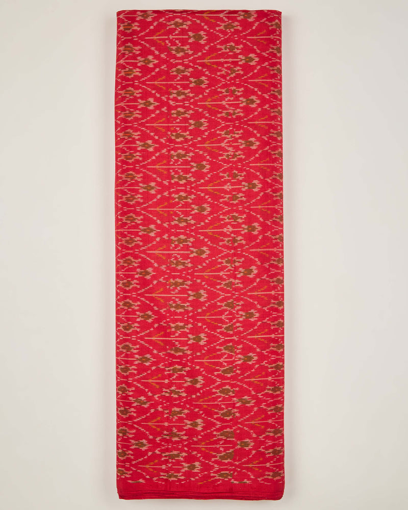 Hot Red Cotton Silk Ikat Fabric