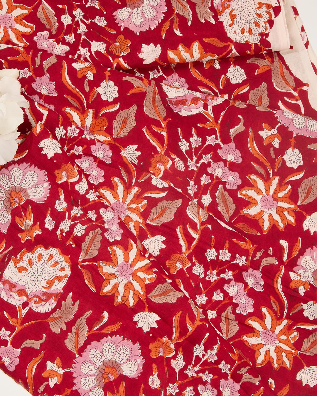 Cotton Jaipuri Block Jaal Printed Fabric - Maroon