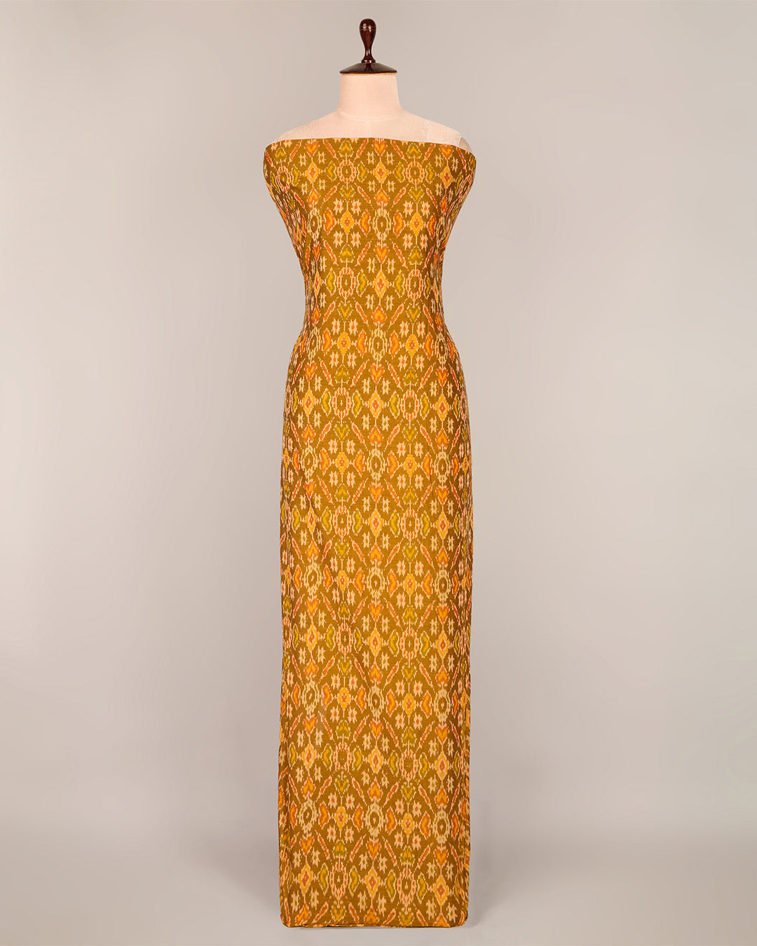 Mustard Cotton Silk Ikat Fabric with traditional woven design