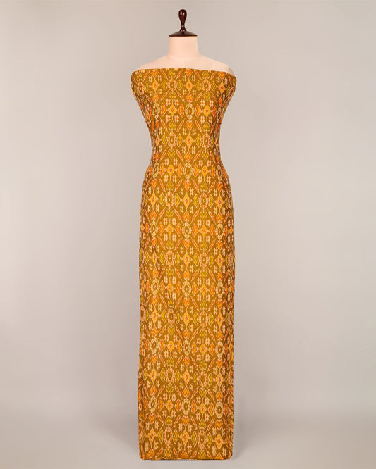 Mustard Cotton Silk Ikat Fabric with traditional woven design