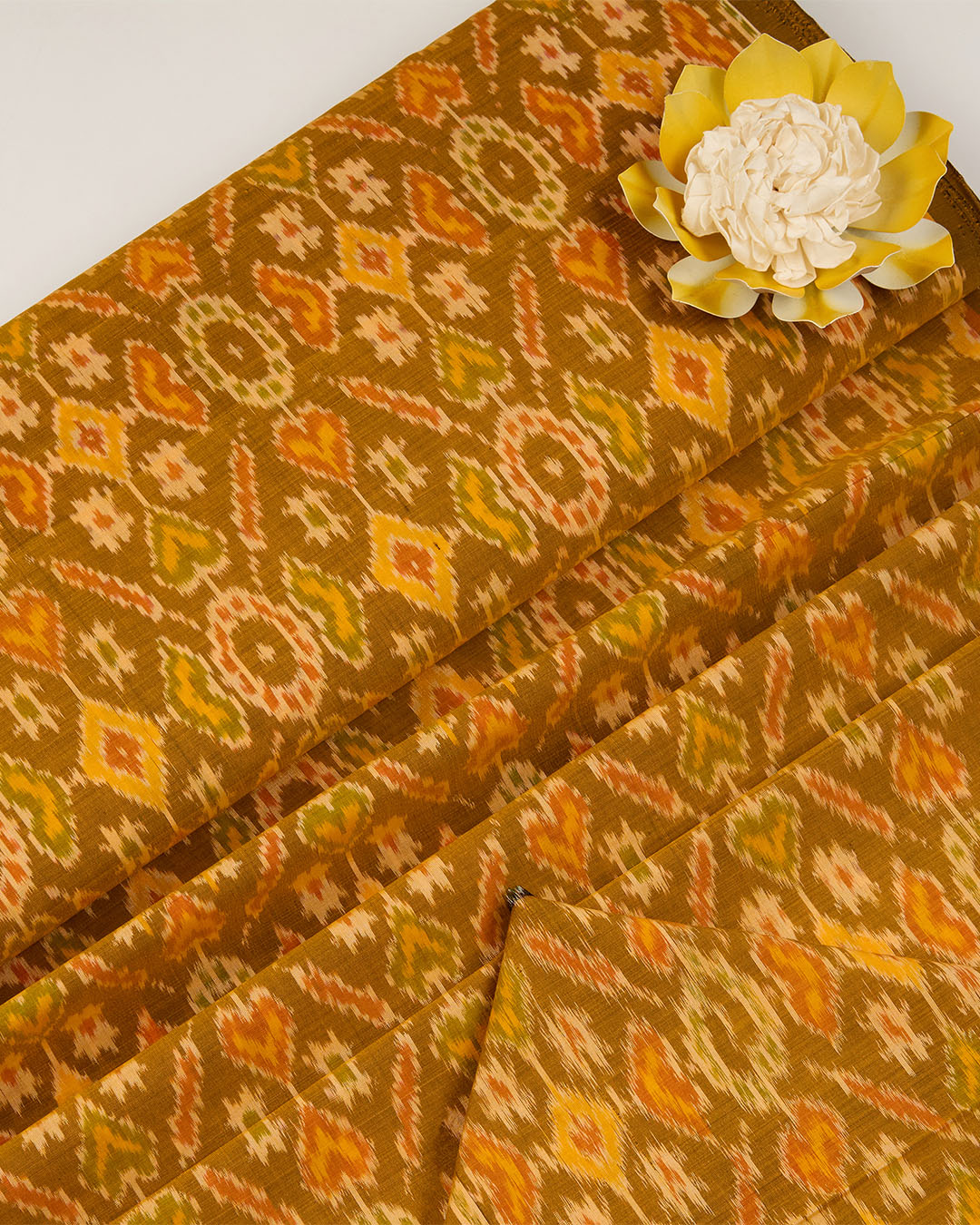 Mustard Cotton Silk Ikat Fabric