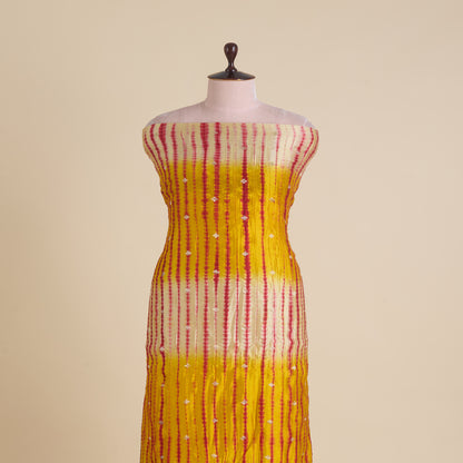 Mustard Chiniya Tie & Dye Butta Woven Fabric