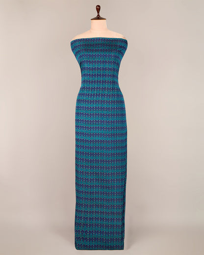 Blue Green Cotton Silk Ikat Fabric