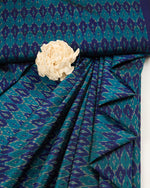 Blue Green Cotton Silk Ikat Fabric