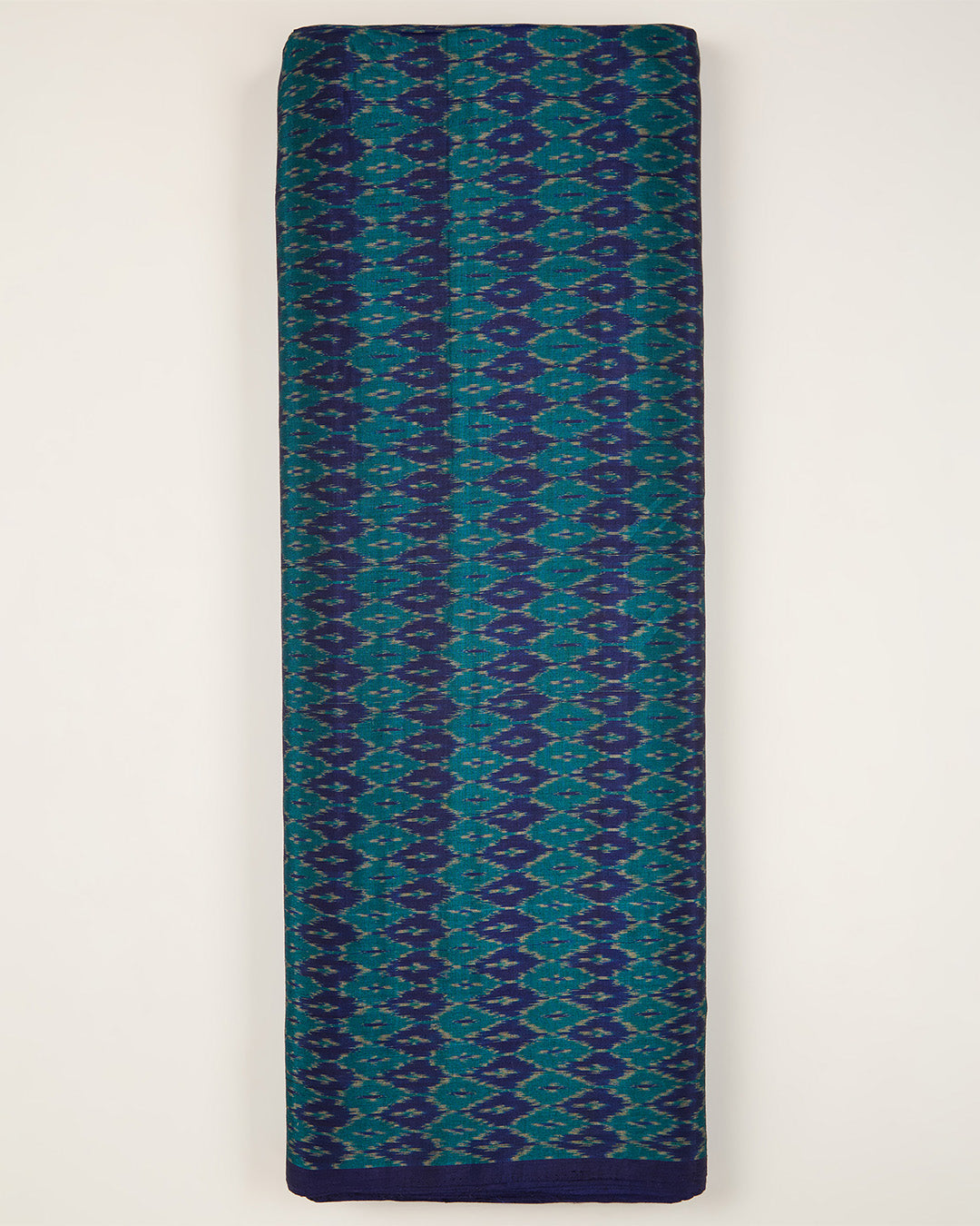 Blue Green Cotton Silk Ikat Fabric