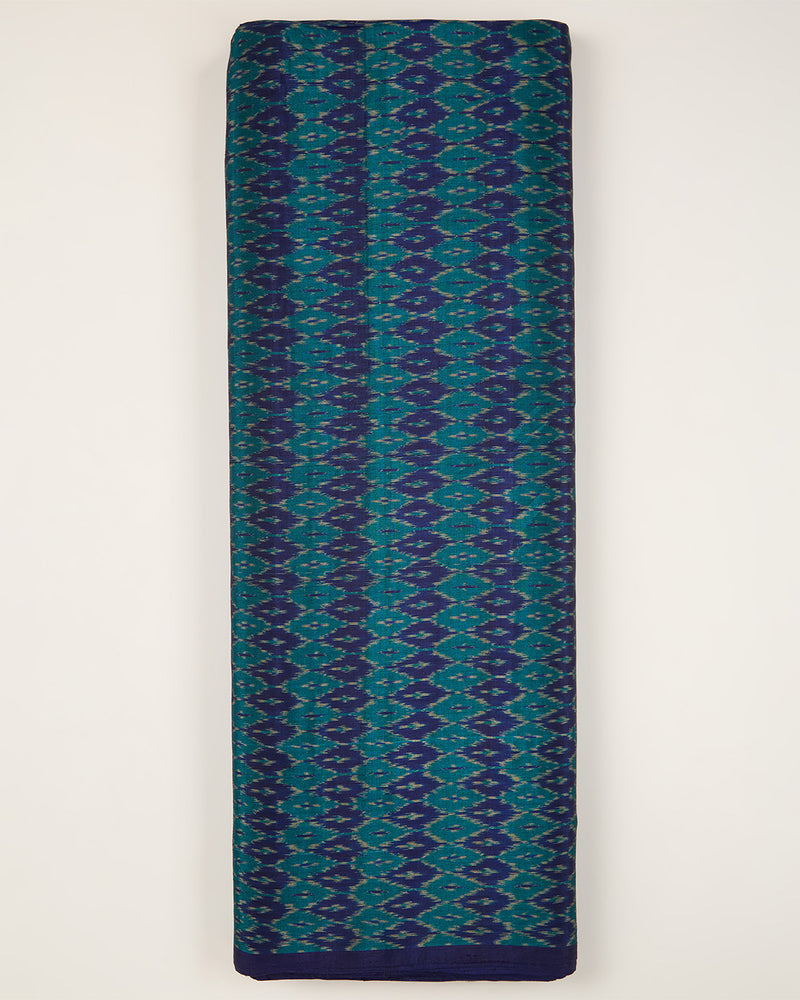 Blue Green Cotton Silk Ikat Fabric