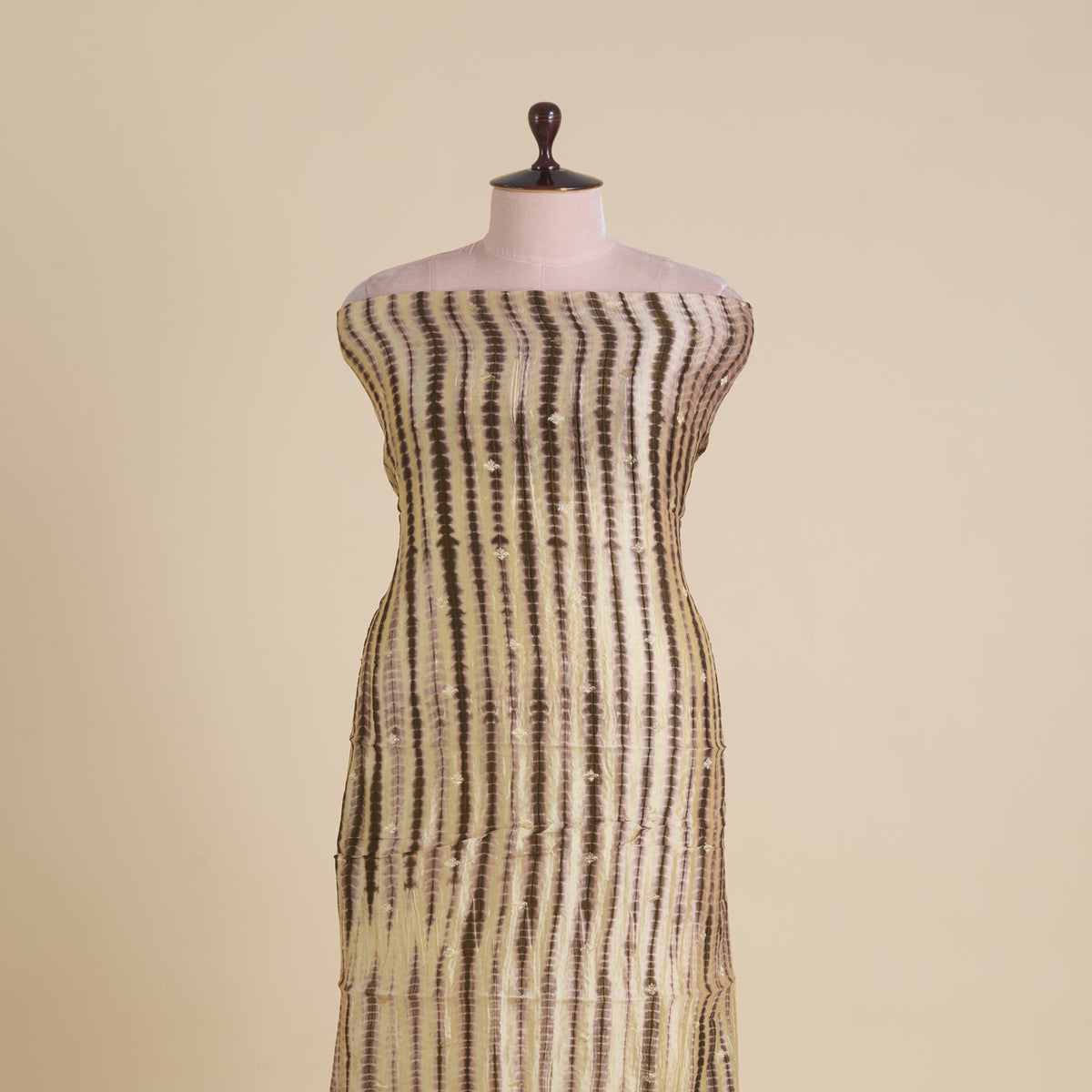 Natural Brown Chiniya Tie & Dye Butta Woven Fabric