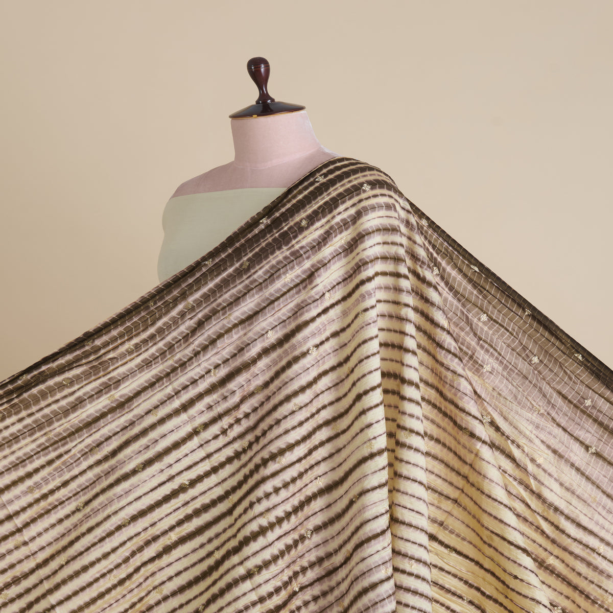 Natural Brown Chiniya Tie & Dye Butta Woven Fabric
