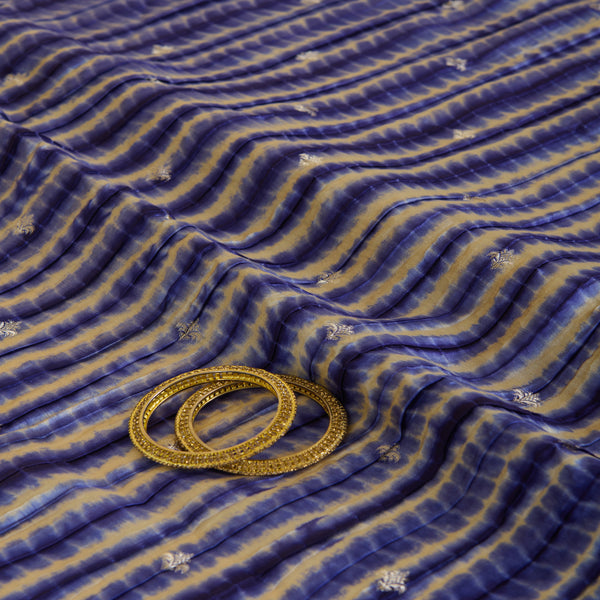 Natural Blue Chiniya Tie & Dye Butta Woven Fabric