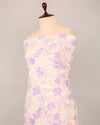 Offwhite-Purple Cotton Jaipuri Block Jaal Printed Fabric