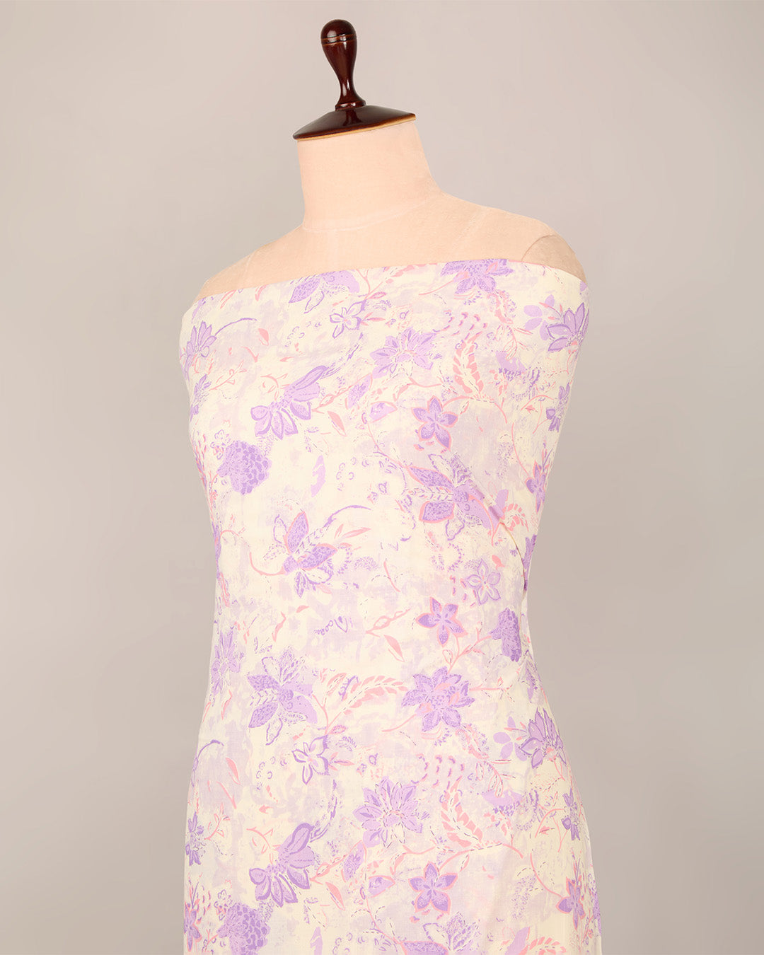 Offwhite-Purple Cotton Jaipuri Block Jaal Printed Fabric