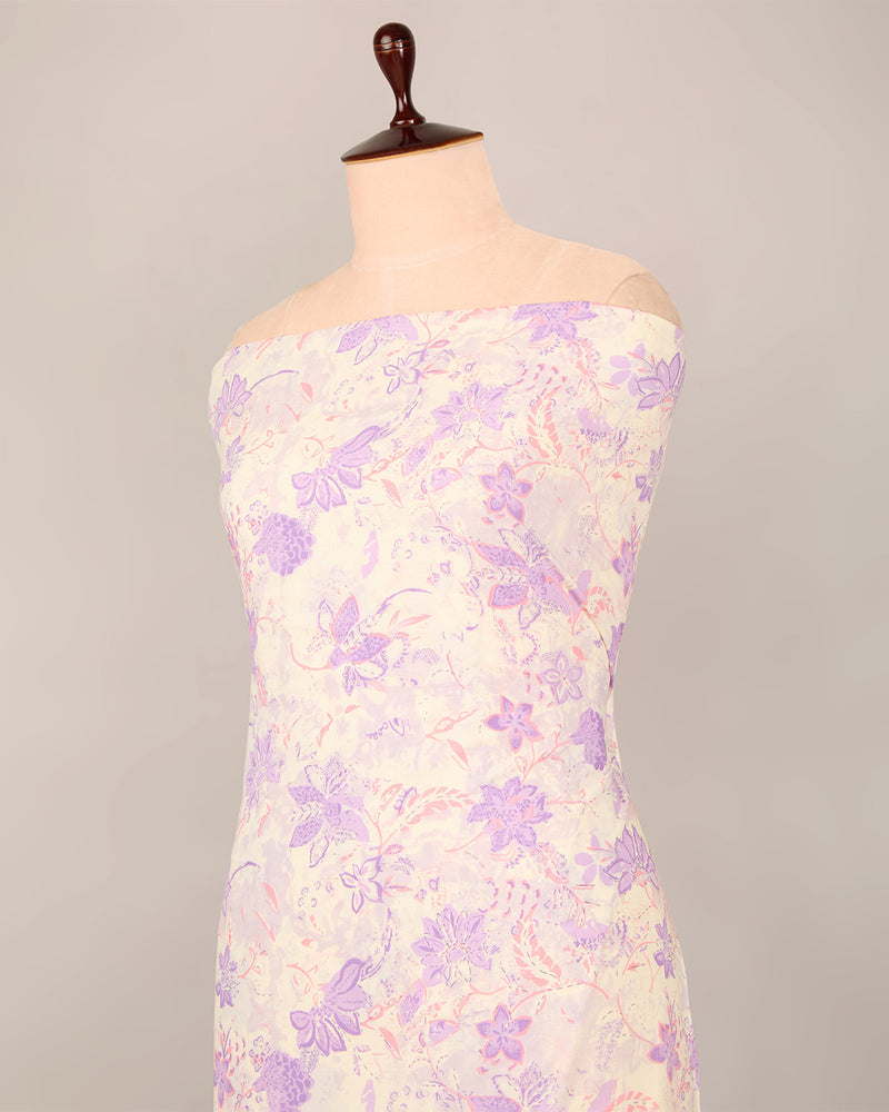 Offwhite-Purple Cotton Jaipuri Block Jaal Printed Fabric