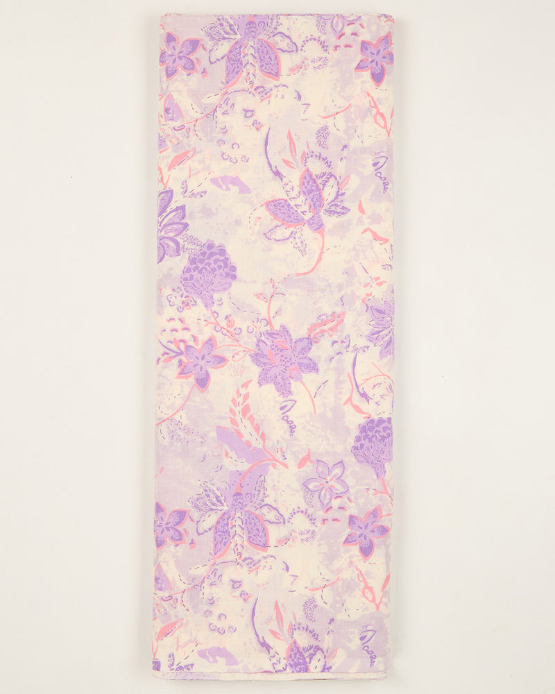 Offwhite-Purple Cotton Jaipuri Block Jaal Printed Fabric