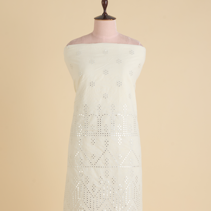 Off White Cotton Mal Daman Skirt Mirror Work Fabric