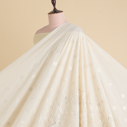 Off White Cotton Mal Daman Skirt Mirror Work Fabric