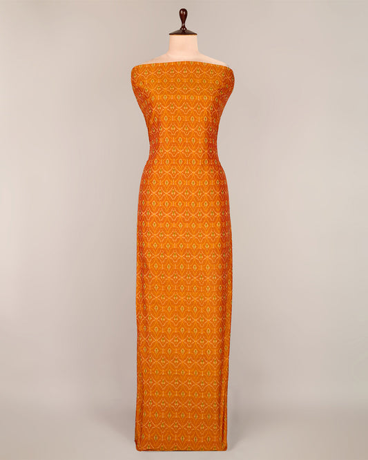 Orange Cotton Silk Ikat Fabric - Festive and Bold Weave