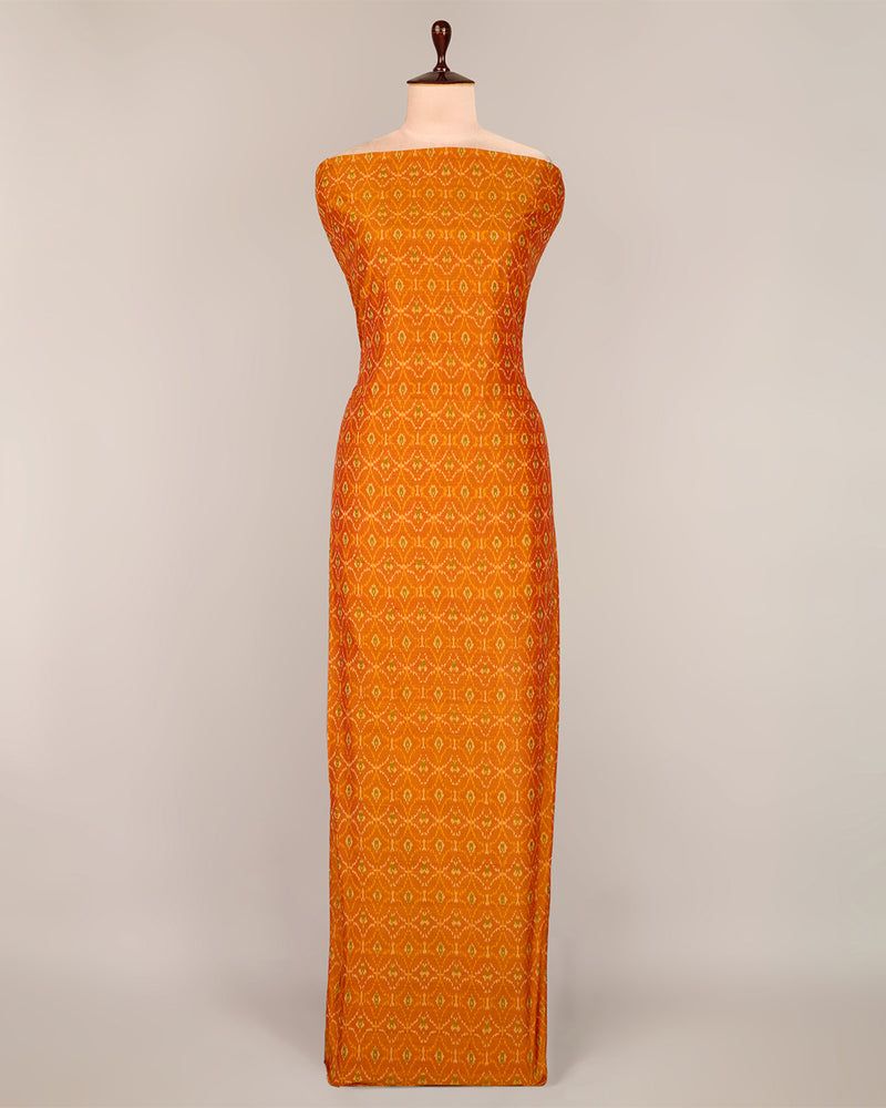 Orange Cotton Silk Ikat Fabric - Festive and Bold Weave