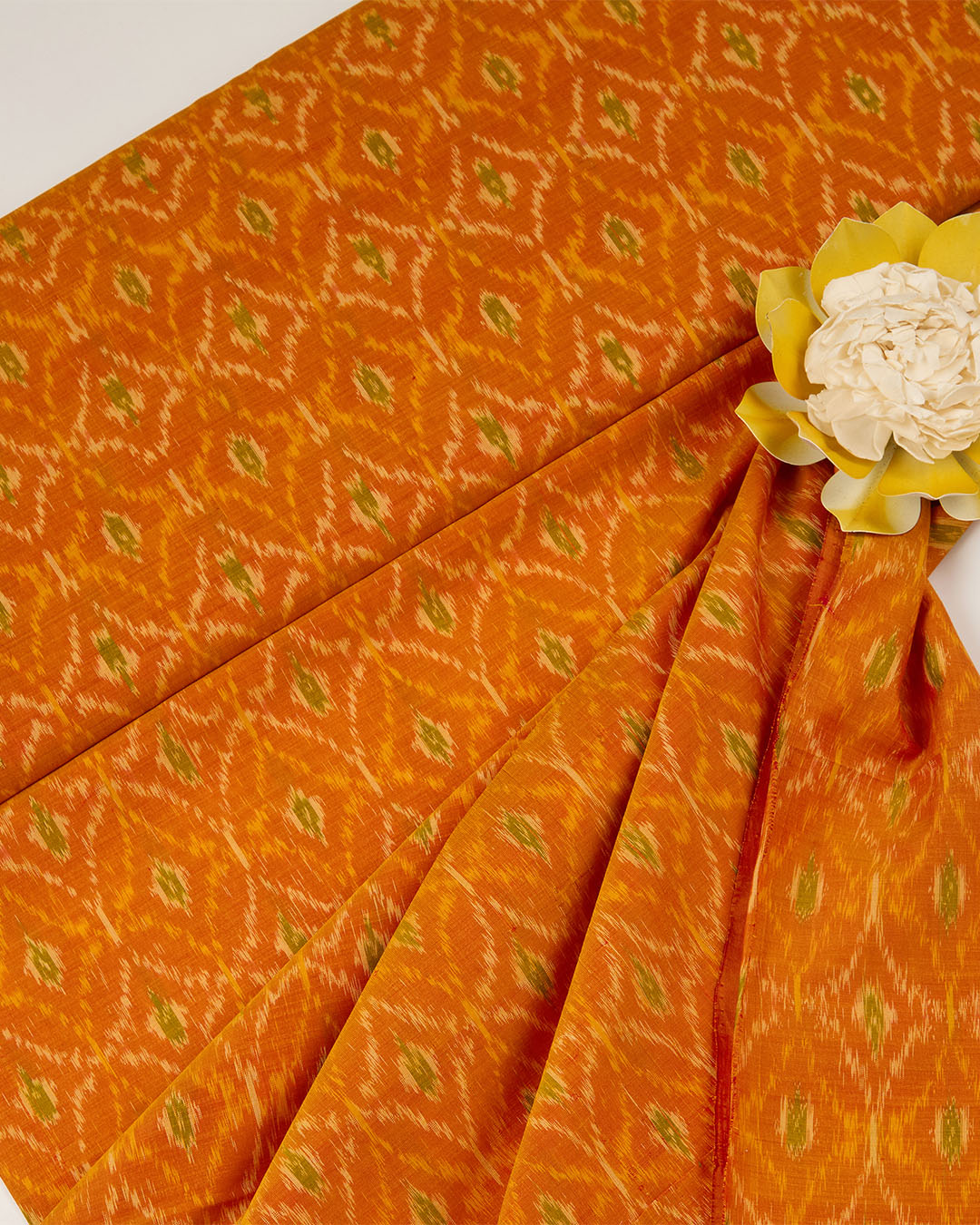 Orange Cotton Silk Ikat Fabric