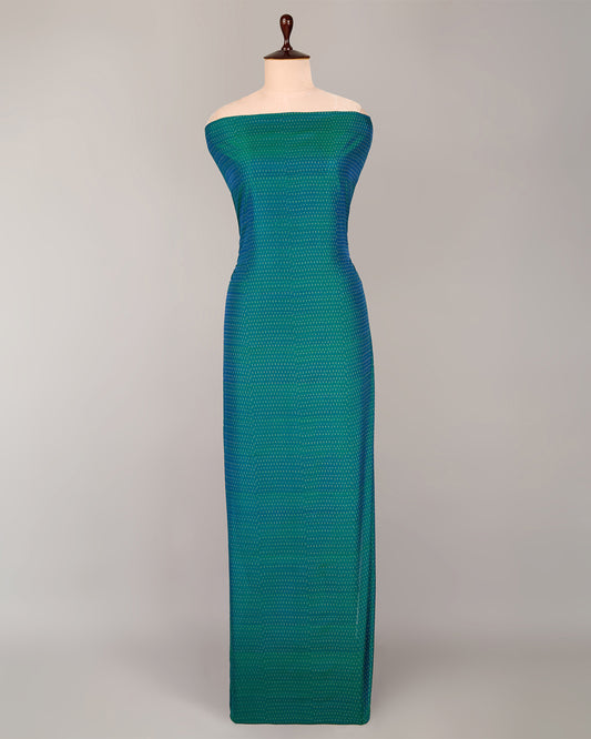 Peacock Green Cotton Silk Ikat Fabric with Handwoven Design