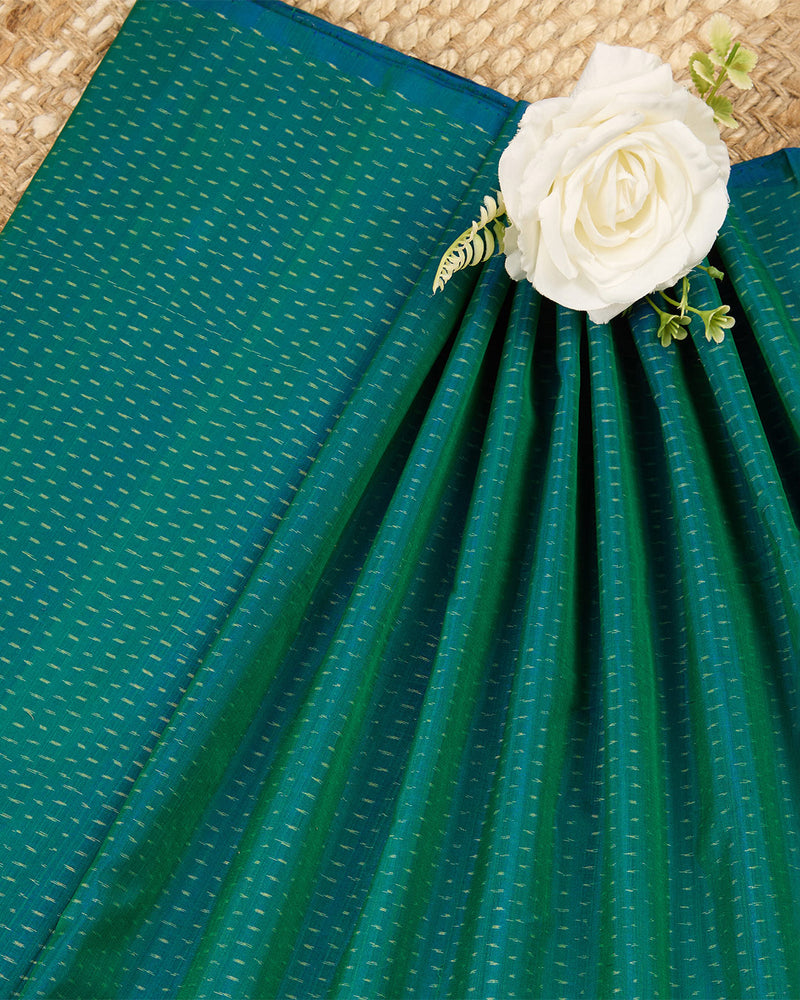 Peacock Green Cotton Silk Ikat Fabric