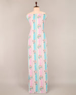 Pink and Blue Cotton Jaipuri Block Printed Fabric