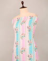 Pink Blue Cotton Jaipuri Buta & Stripe Printed Fabric