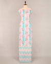 Pink Blue Cotton Jaipuri Buta & Stripe Printed Fabric