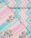 Pink Blue Cotton Jaipuri Buta & Stripe Printed Fabric