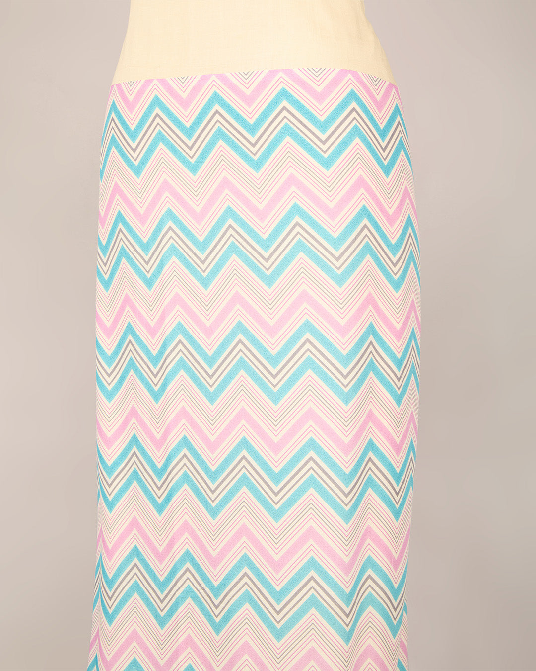 Pink Blue Cotton Jaipuri Buta & Stripe Printed Fabric