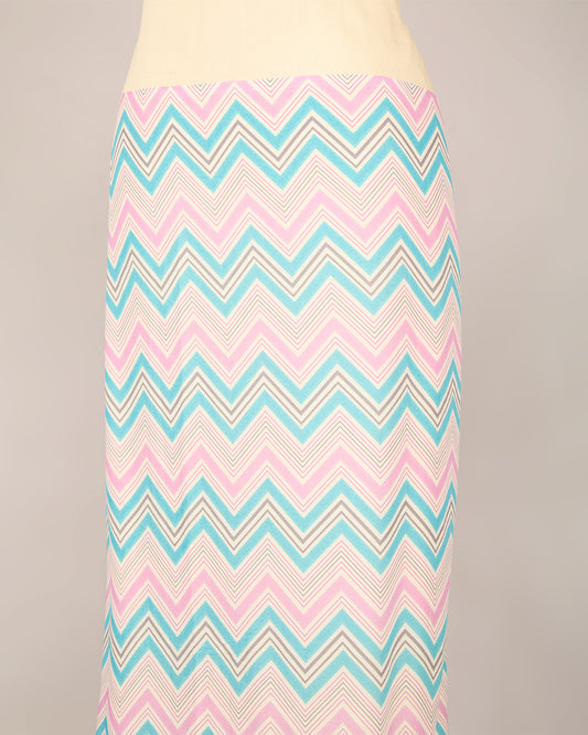 Pink Blue Cotton Jaipuri Zigzag Printed Fabric