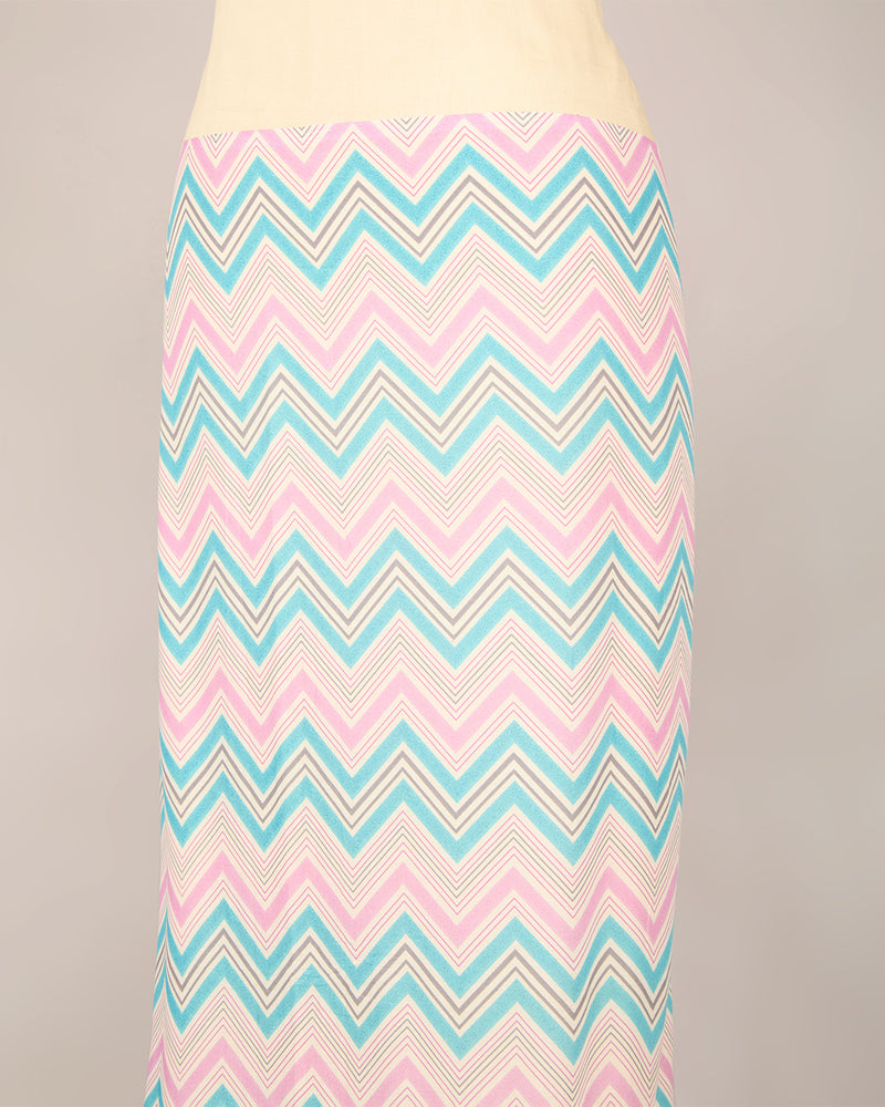 Pink Blue Cotton Jaipuri Buta & Stripe Printed Fabric