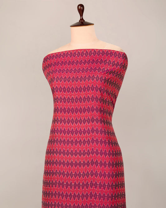 Pinkish Red Cotton Silk Ikat Fabric
