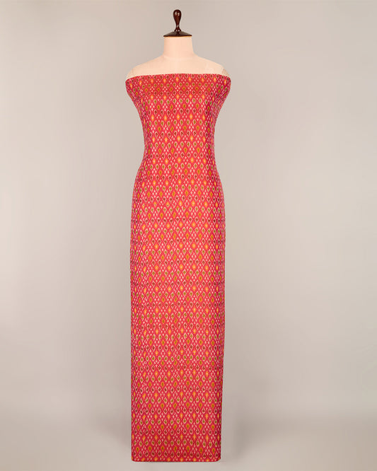 Pink Cotton Silk Ikat Fabric with Traditional Handwoven Pattern