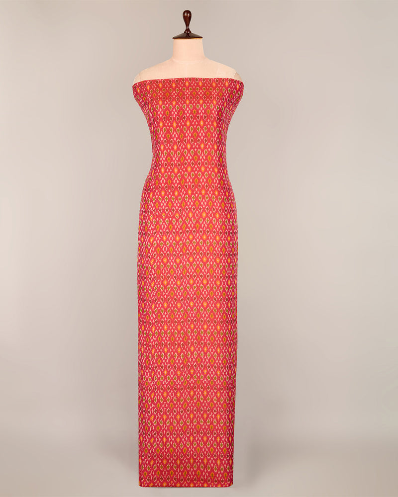 Pink Cotton Silk Ikat Fabric with Traditional Handwoven Pattern