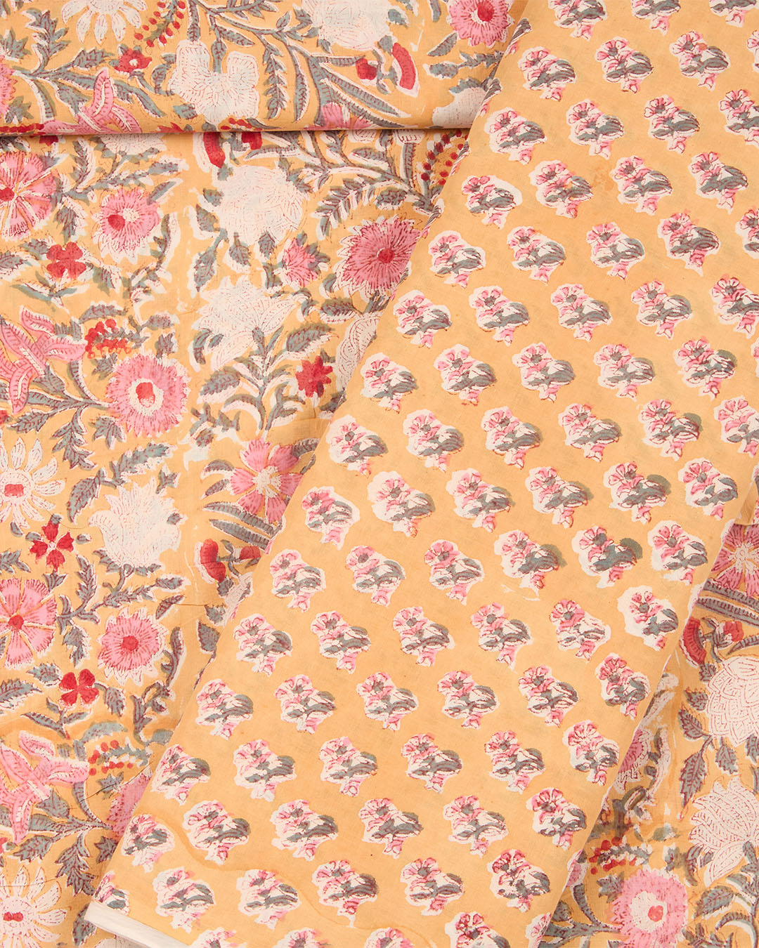 Cotton Jaipuri Block Jaal Printed Fabric - Peach