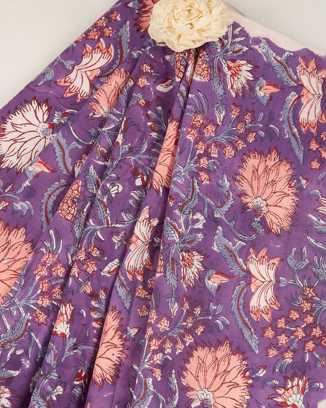Cotton Jaipuri Block Jaal Printed Fabric - Purple
