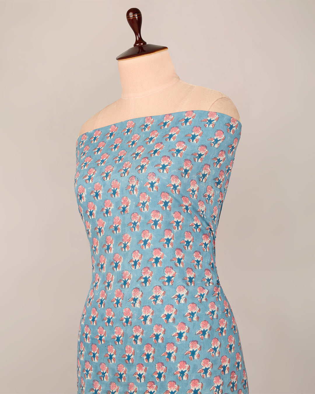 Cotton Jaipuri Block Jaal Printed Fabric - Bluish Grey