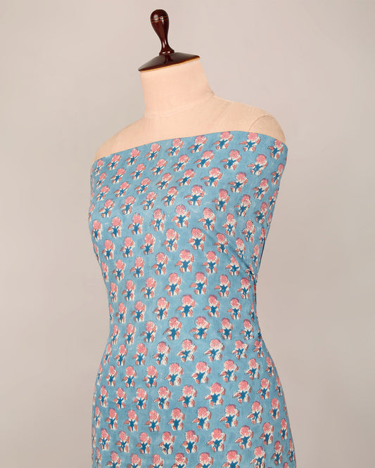Cotton Jaipuri Block Jaal Printed Fabric - Bluish Grey