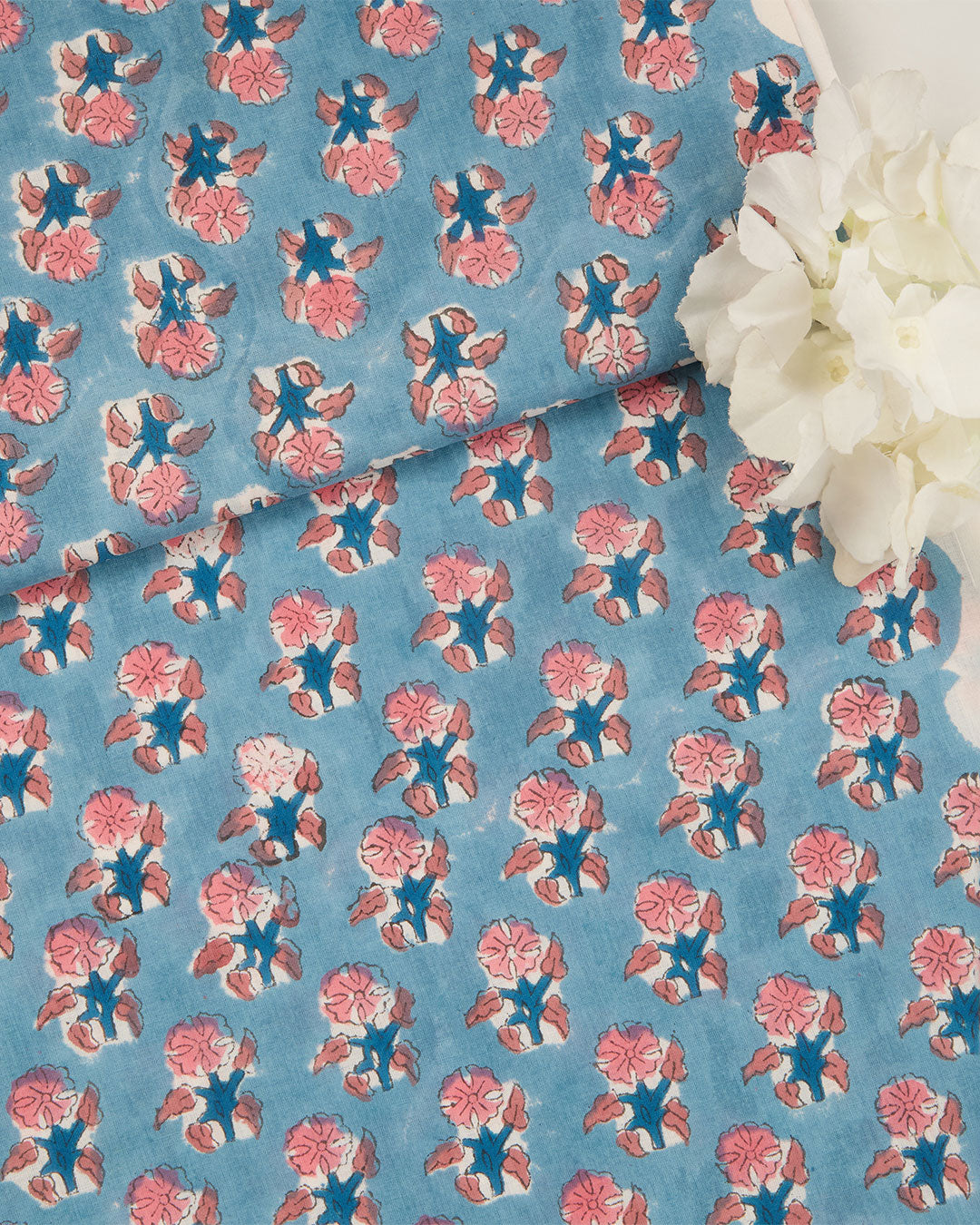 Cotton Jaipuri Block Jaal Printed Fabric - Bluish Grey