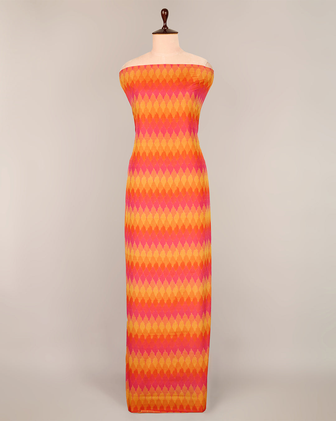 Pink Yellow Cotton Silk Ikat Geometric Fabric