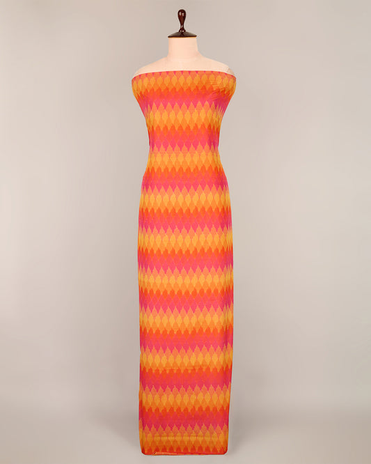 Pink Yellow Cotton Silk Ikat Geometric Fabric