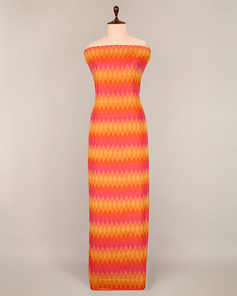 Pink Yellow Cotton Silk Ikat Geometric Fabric