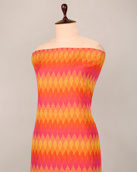 Pink Yellow Cotton Silk Ikat Geometric Fabric